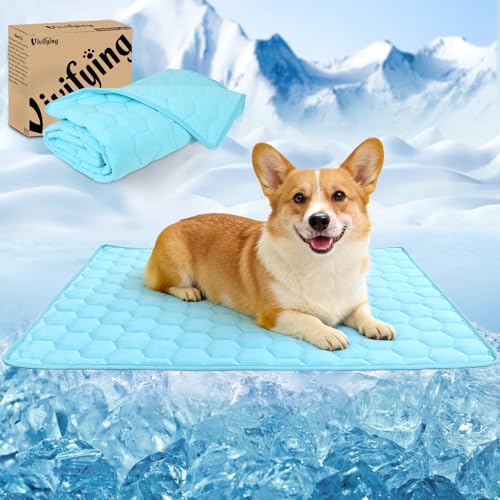 Vivifying Cooling Blanket for Dogs, Waterproof Reversible Dog Cooling Mat, Soft Pet Throw Cooling Mat for Couch, Bed, Crate, Car Seat, Breathable Summer Cat Bed Blanket 30 x 40 Inches (Blue)