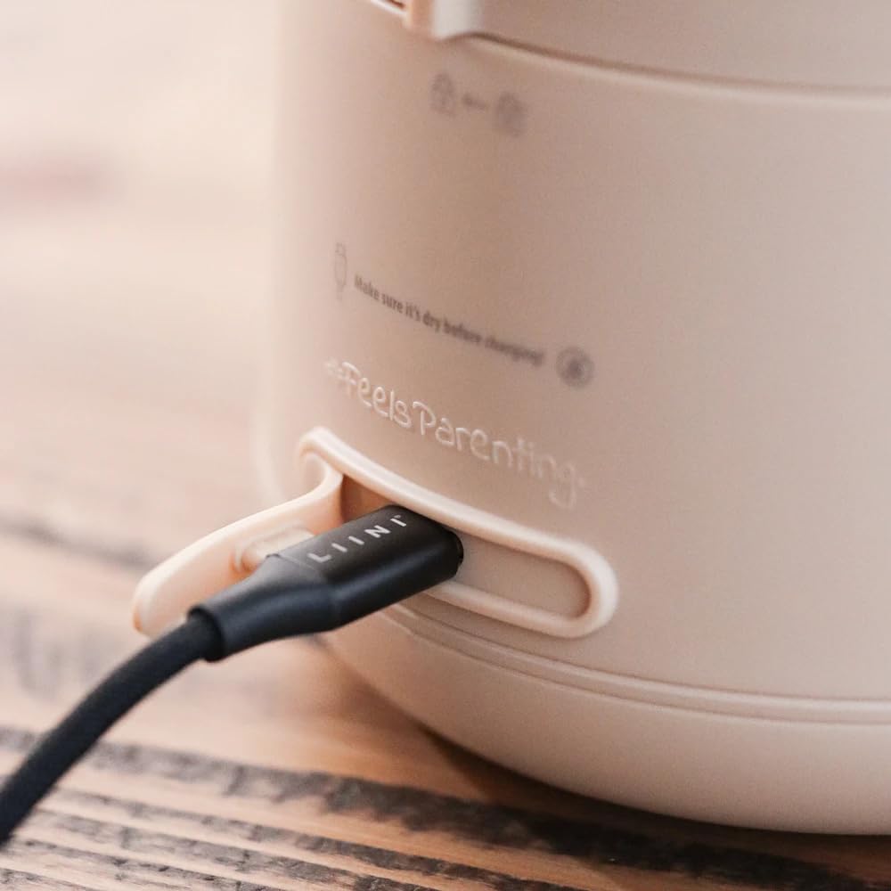 LIINI® 2.0 PRO Breiwärmer beige – Akku Babybreiwärmer, 50W, 10'000 mAh, Erwärmen per Knopfdruck, IP66, auslaufsicher, Edelstahlplatte, BPA-frei, USB-C Aluminiumkabel