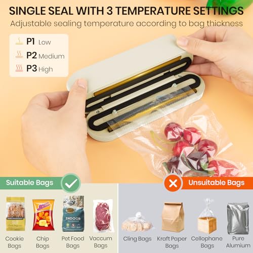 Image of Mini Vacuum Sealer for Food, 3 in 1 Cordless Rechargeable Food Sealer | Dry /Moist Food Storage with 4 Snack Bags, Heat Sealer for Chip Bags, Inflation Pump for Balls /Swim Ring Gift - Green