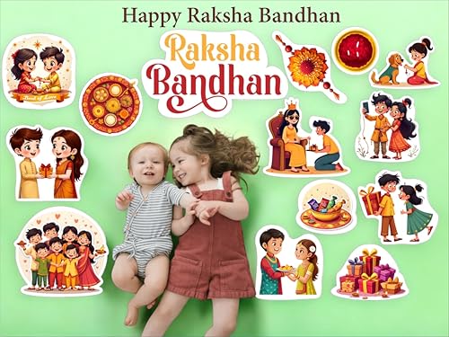 Image of TodFod Raksha Bandhan Photo Booth Props for Kids & Family | 20+ Festival Theme Cards for Photoshoot | Rakhi Celebration Decorations | 250 GSM Cardstock, Colorful Party Props