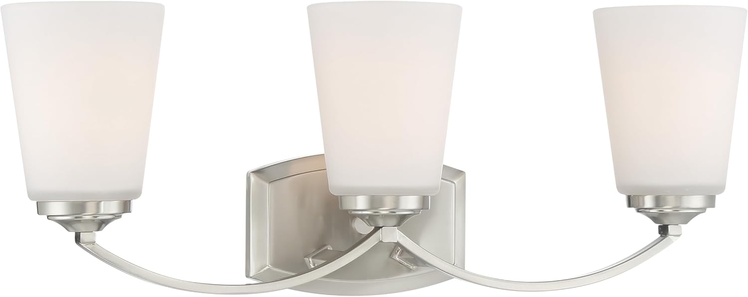 Minka Lavery 6963-84 Overland Park Vanity Bath Light, 3-Light, 300 Total Watts, 22.75-in H x 8.25-in W, Brushed Nickel