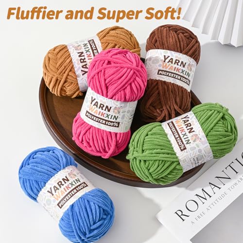 Image of 3 Pack Soft Chenille Yarn for Crocheting, Fluffy Chunky Crochet Yarn for Baby Blanket, (5.29oz /196.8yds) Fuzzy Velvet Yarn for Amigurumi&DIY Puzzle、Crafts、Scarf(3 Aqua Green)