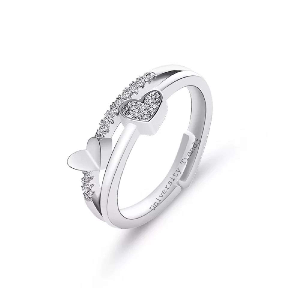 University Trendz Austrian Crystal Silver Plated Alloy Double Heart Shape Adjustable Ring for Women and Girls (B083DXXHJ4) Amazon Price History, Amazon Price Tracker