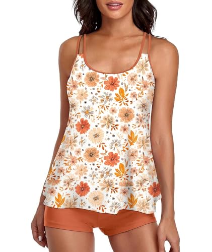Image of Urchics 2026 Women Two Piece Tankini Swimsuit Tummy Control Plus Size Long Torso Top and High Waisted Boyshorts Bathing Suits