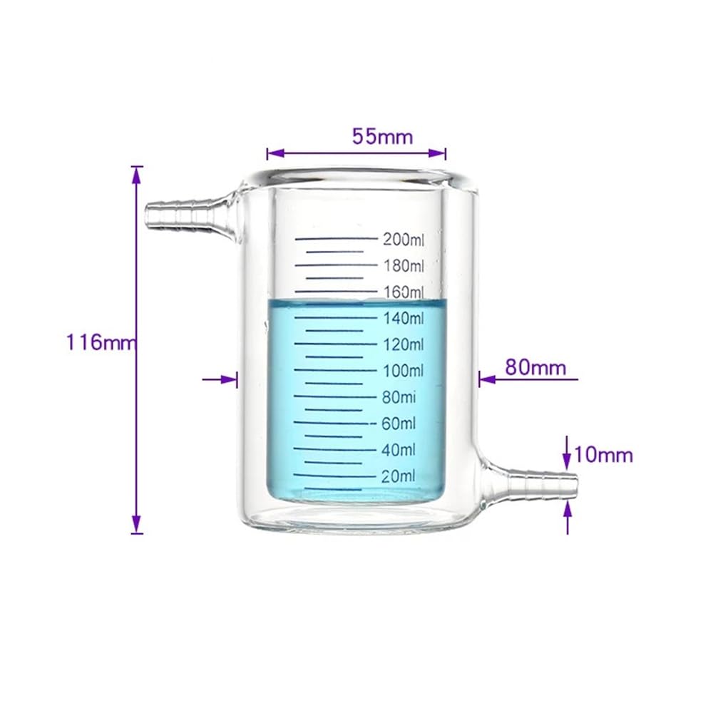 Vaso de precipitados de reactor fotocatalítico de doble capa de vidrio con alto contenido de borosilicato - Vaso de precipitados con camisa de pared gruesa de 1 pieza con escala(200ml)