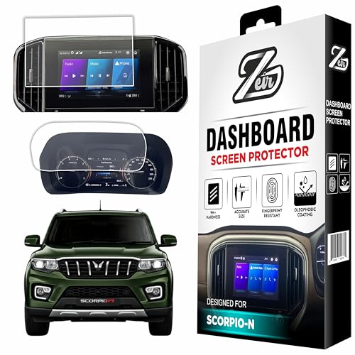 Image of ZEIR [2 PACK] Screen Protector For MAHINDRA SCORPIO N 2026 - 8 Inch Infotianment & Instrument Cluster Touchscreen | ScorpioN Car Display Guard | 9H Hardness, Anti-Scratch & Water Resistant | HD Clarity MahindraScorpio Car Dashboard Accessory 2022-Running [Not Tempered Glass] (ScorpioN 2Pc [Info+Speedo])