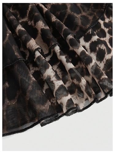 GORGLITTER Women's Plus Size Cheetah Ruffle Mini Skirt Y2K Layered Flowy Skirts with Underneath3