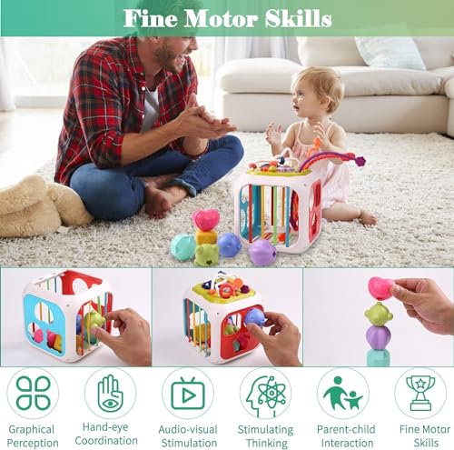 Image of Cable World Baby Toddler Activity Center Musical Activity Cube Play Learning Center Toy Interactive Educational Activity House Multi-Functions with Lights Sounds (7 in 1 Cube)