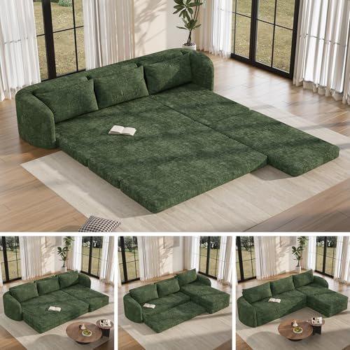 Image of Vesgantti 6 in 1 Convertible Folding Sleeper Sofa Bed, No Assembly, Green