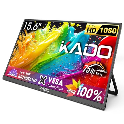 Image of Kado 15.6 inch 1080p 75Hz Portable Monitor for Laptop, 100% sRGB Second Display | FHD 45W Reverse Charge HDMI USB-C IPS Laptop Screen Extender, 180 Kickstand for PC, Mac, Dex, Tablet, Xbox, PS4 /PS5, Switch