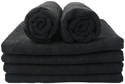 SINLAND Microfiber Hair Drying Towels Hand Towels Salon Drying Towels Gym Towels Ultra Absorbent Towels for Spa Hotel Home Bath Black 16Inch x 27Inch 6 Pack