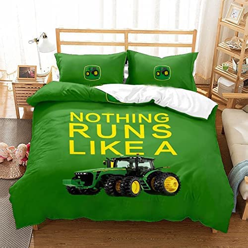 OVOWOO MES Tractor Duvet Cover Excavators Bedding Set for Boys Girls Teens MES Trucks Comforter Cover with 2 Pillowcases Soft Microfiber Bedroom Decor (Full,3)