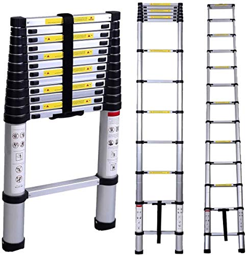 Image of Bigapple Aluminium Folding Step Ladder Portable and Compact 13-Step Telescopic 3.8m(12.5 ft) Foladable for Household and Outdoor Purpose, Multicolor, 150Kg Loading