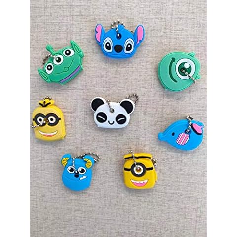 BOBOZHONG Cartoon Key Covers,8 Styles Cartoon Cute Animals Key Chains Key Cover Cap Silicone Keychains Panda Stitch Elephant Key Rings Cover