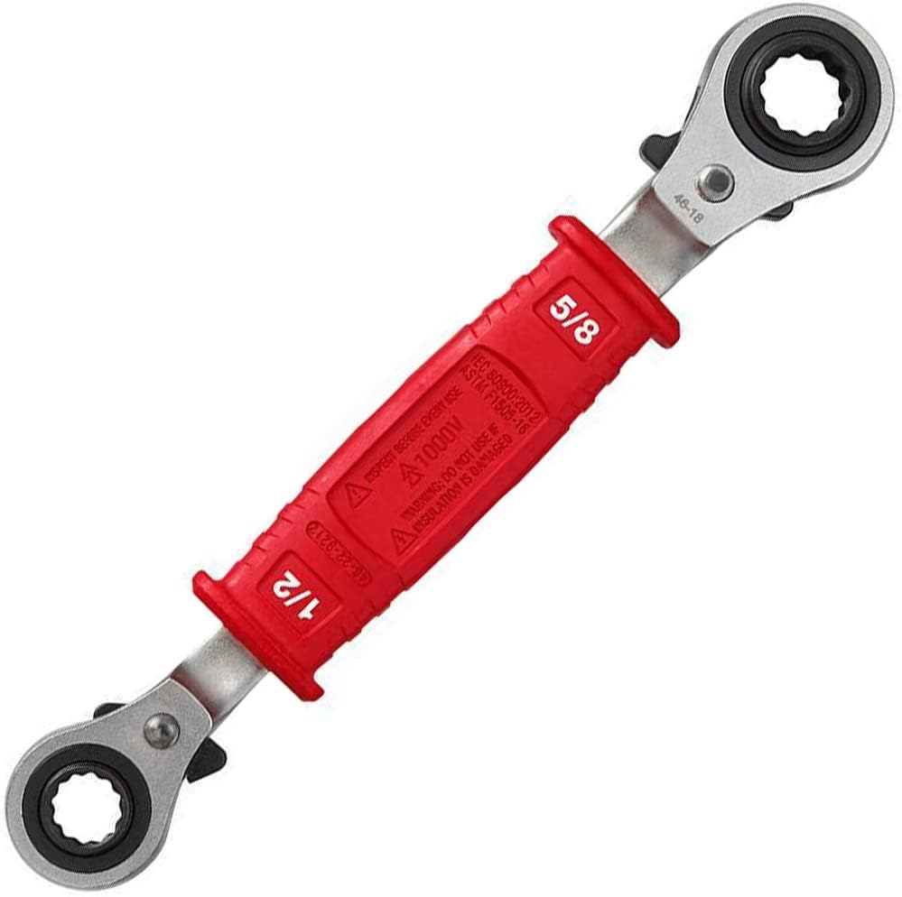 48-22-9212 for Milwaukee Lineman’S 4In1 Insulated Ratcheting Box Wrench, Two separate metal heads,1/2 in., 9/16 in. 5/8 in. and 3/4 in. twelve point sockets