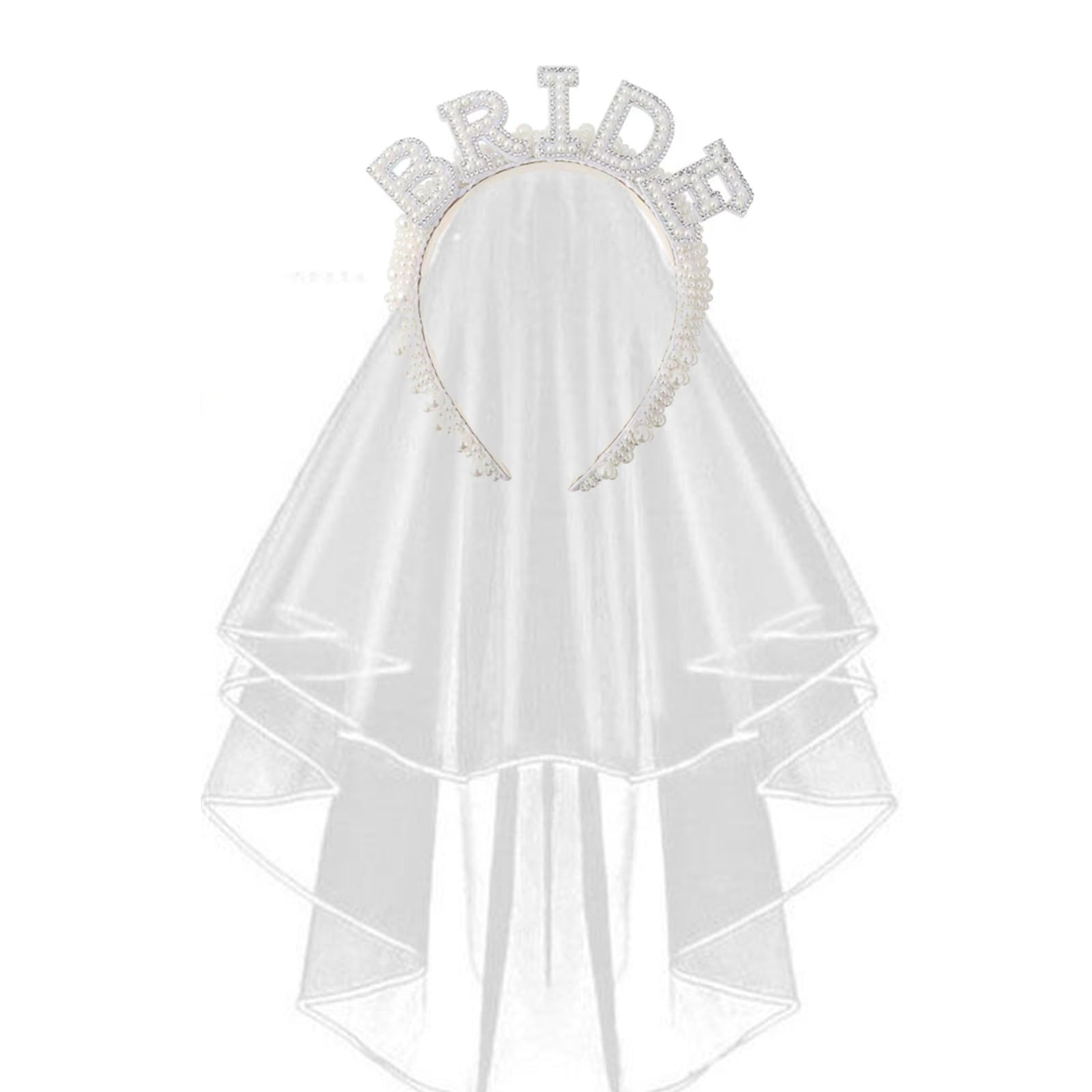Bride Headband Bride To Be Veil - Bride To Be Headband Pearl Tiara with Hen Party Veil for Wedding, Bridal Shower,Engagement, Bachelorette Party