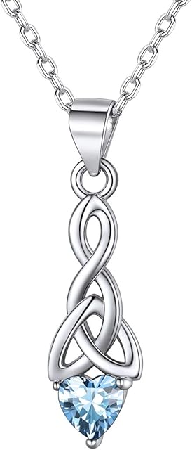 925 Sterling Silver Celtic Knot Birthstone Pendant Necklace for Women Simulated 12 Month Birthstone Jewelry(with Gift Box)