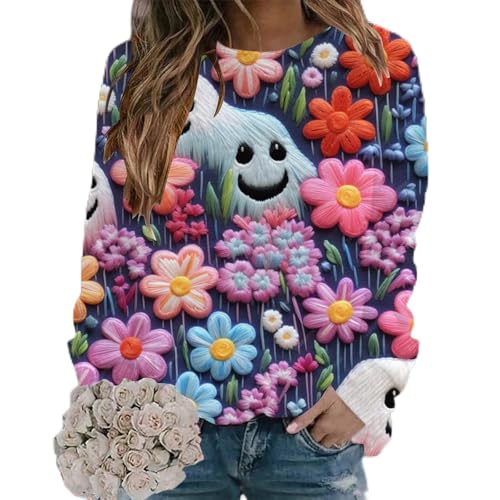 Sudadera con capucha y cuello con estampado de Halloween informal y mujer Plumiferos Plumon Mujer Abrigo Lluvia Mujer (Dark Blue, XXL)