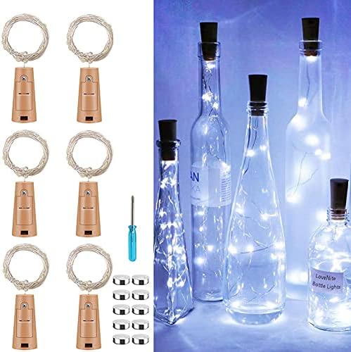 Toifucos Wine Bottle Lights, 6 Pack 20 LED Copper Wire Cork Lights Battery Operated LED String Lights with Cork DIY Fairy Lights for Home, Party, Birthday, Wedding, Festival Decor (White)
