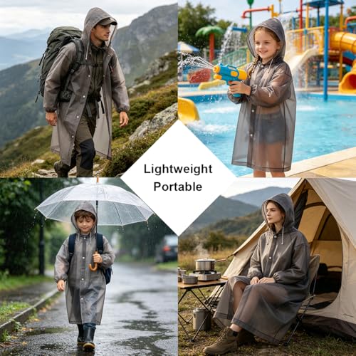 Image of PALAY 3PCS Family Raincoat Set EVA, 2 Adult & 1 Kids Waterproof Hooded Rain Ponchos, Reusable Lightweight Rain Gear with Snap Closure, Portable Outdoor Travel Rainwear for Men Women Children