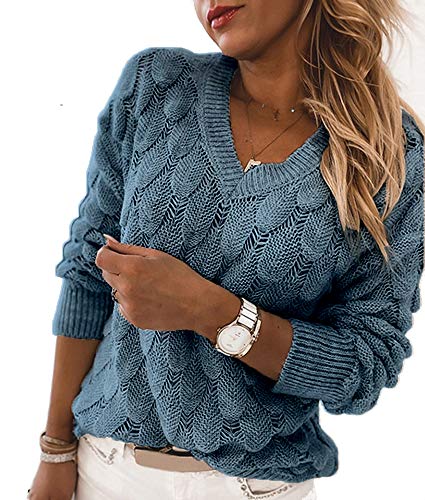Image of Women's V Neck Long Sleeve Pullover Sweater Lightweight Knit Sweaters Novelty Sweaters