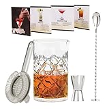 EffiQ-Rate 元プロ認可4点セット 初心者も本格派 無鉛ガラス 700ml ミキシンググラス 自立式バースプーン スプリングストレーナー 両用ジガー付き コンパクトで道具が揃う