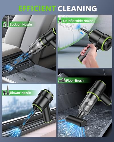 Image of KMM Handheld Car Vacuum Portable Cordless 12000PA, 2 in 1 Handheld Vacuum Cleaner and Air Duster with Multi-Nozzles and LED Light, Mini Hand Held Vacuum Rechargeable for Home, Car, Office, Pet Hair
