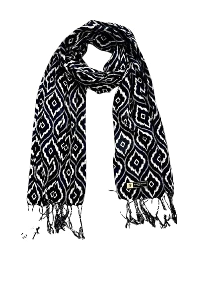 Women Printed Fashion Scarf with Tassels | Lightweight Black & White Pattern Stole Wrap | Stylish Ladies Shawl & Dupatta for Casual, Office and Travel Use-image-32