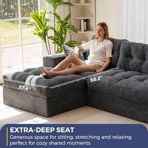 Image of MAXYOYO Modular Sectional Sofa with Ottoman and Loveseat, Cloud Boneless Couch with Layered Cushion, Flexible Module Combination Sofa for Living Room, No Assembly Required,Dark Grey
