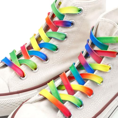 Image of Flat Colorful Shoelaces Gradient Rainbow Shoe Lace Shoestring 2 Pair