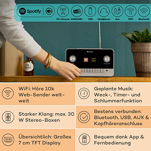 auna Connect 150 MKII 2.1-Internetradio - smartes WLAN-Radio mit Breitbandlautsprechern, Bluetooth Webradio DAB/DAB+/FM Empfang, 2,8" TFT-Anzeige, App-Steuerung, schwarz – Bild 3