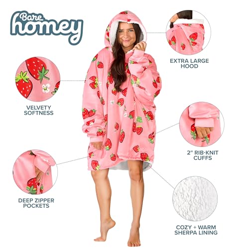 Image of Bare Home Wearable Blanket Hoodie - Soft Plush Sherpa - Warm and Cozy - Oversized Wearable Blanket
