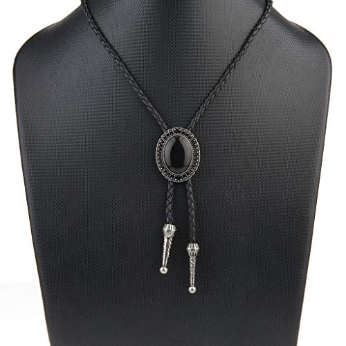 Image of Western Black Bolo Tie for Men and Women,Native American Leather Bolo Tie String