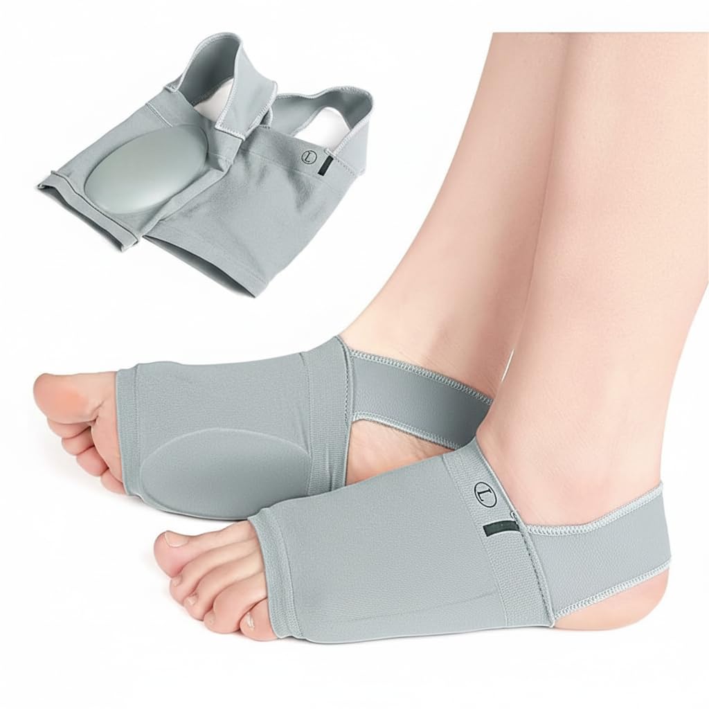 Flat Arch Support for Men & Women | Medial Arch Support for Flat Feet Correction Sleeve with Cushion | Plantar Fascitis Leg Pain Relief Product | Free Size - 1 Pair (Gray)