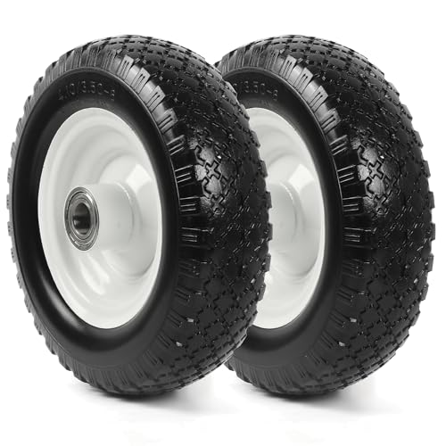AR-PRO (2-Pack) 12 Flat-Free Solid Tire and Wheel with 3-3/4 Centered Hub & 1 Bore Fits 25mm Axle Shaft Replacement Heavy-Duty Trailer Dolly & Utility Cart Wheel Set