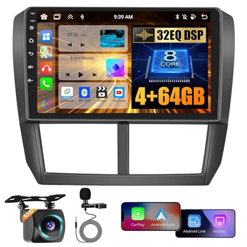 for Subaru Forester Impreza WRX 2008-2012 Android Car Stereo with Wireless Carplay, 8 Core 4+64GB 9 Inch IPS Touchscreen Car Radio 59UI GPS Navigation WiFi 32EQ DSP Backup Camrea