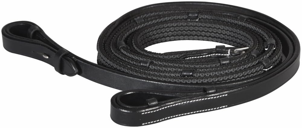 Henri de Rivel Pro Rubber Lined Web Reins - Black - Oversize