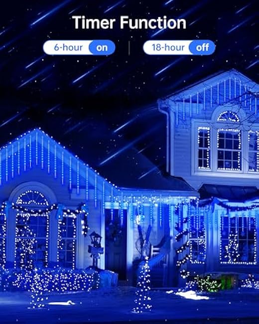 Blingstar Meteor Shower Lights Outdoor 10Tubes 16 Inch 360 LED Christmas Lights Waterproof Falling Rain Light Plug in Dripping Icicle Light for Tree Porch Roof Yard Xmas Halloween Decoration, Blue