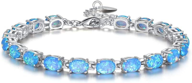 CiNily Rhodium Plated Fire Opal Women Jewelry Wedding Gift Gemstone Bracelet 8.5"