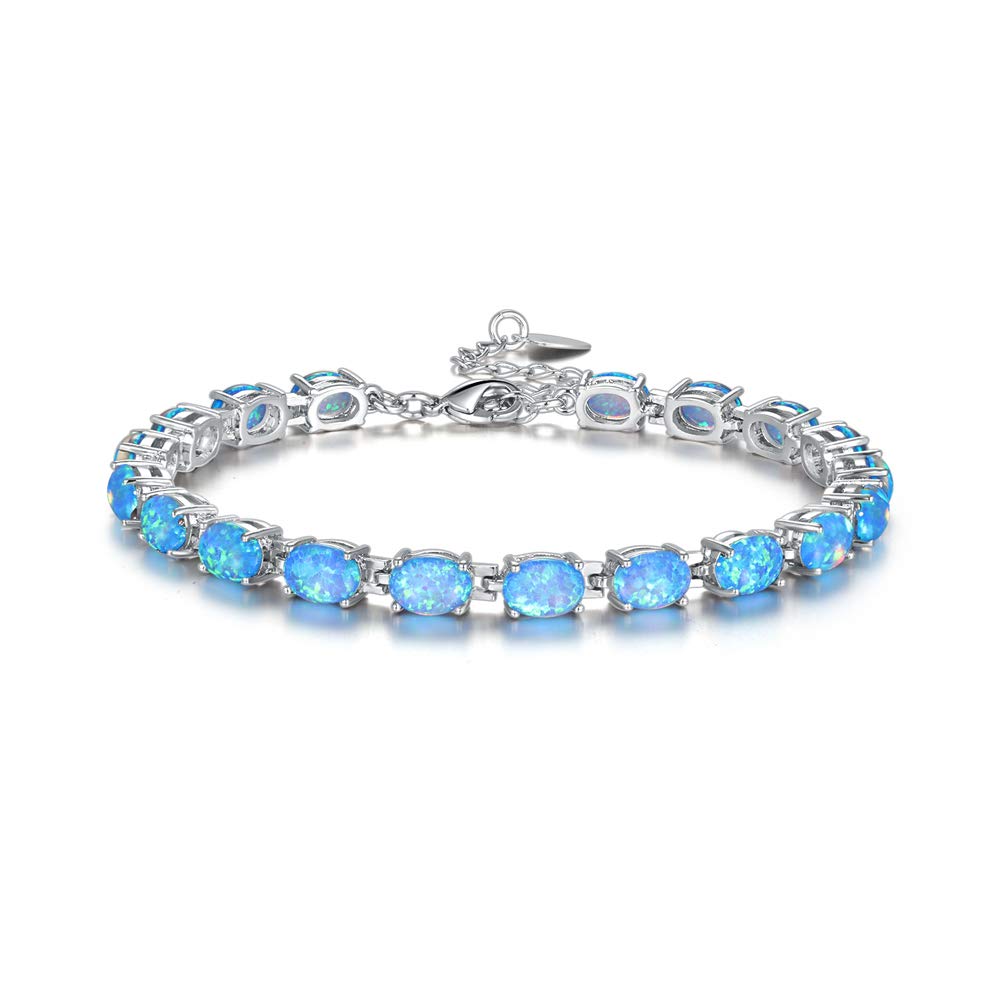 CiNily Rhodium Plated Fire Opal Women Jewelry Wedding Gift Gemstone Bracelet 8.5" - Image 2