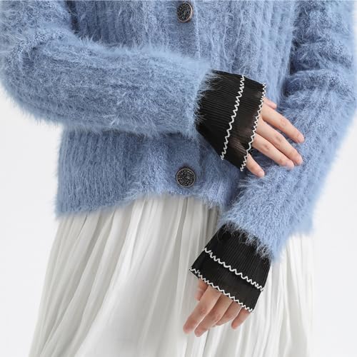 Image of Chiffon Wrist Cuffs for Women, Ruffled Pleated Fake Sleeves Elastic Detachable Hand Cuffs for Sweater Blouse Coat