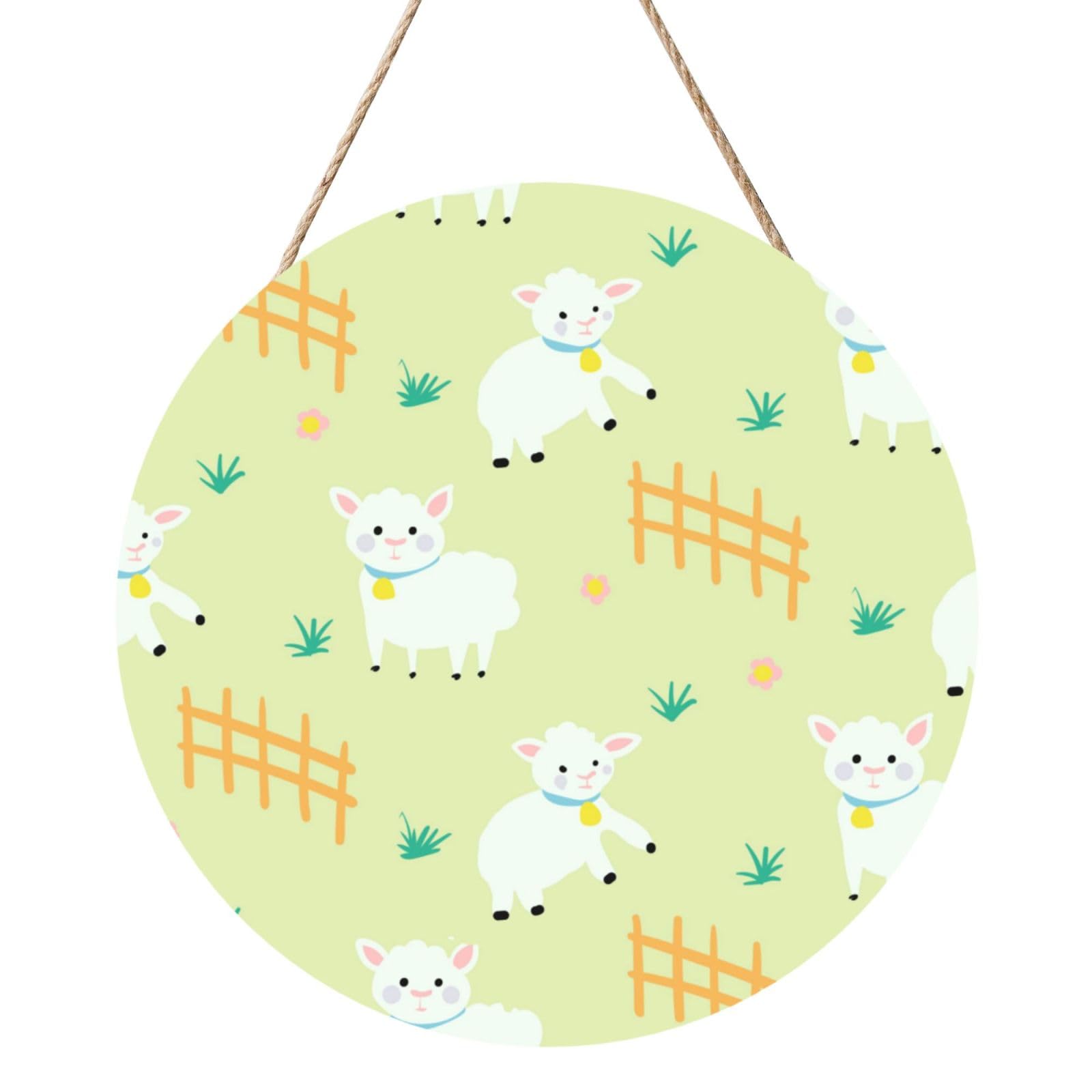 InOmak Cute Cartoon Sheep Pattern, Round Wood Panel Painting 12 in, Wall Hanging Painting For Home