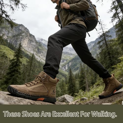 Image of 2026 Upgrade Mens Handmade Leather Boots, Waterproof Wide Toe Casual Footwear, Lightweight Breathable Outdoor Walking Shoes With Arch Support, Non Slip Durable Boots For Work Hiking Daily Use