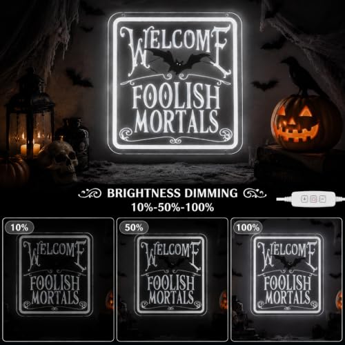 Image of Welcome Foolish Mortals Neon Sign Halloween Led Light for WallDecor