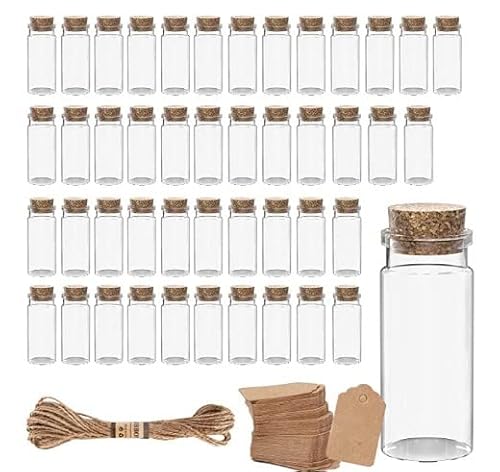 HUALIANG 45 Stück Reagenzglas mit Korken, 20ML Mini-Gläser mit 10m Seil und 45 Etikett, für Hochzeit Party Zubehör Dekorationen, Zum Befüllen mit Öl, Gewürze, Kräuter, Sand, Deko Fäschchen 22*80mm Cover