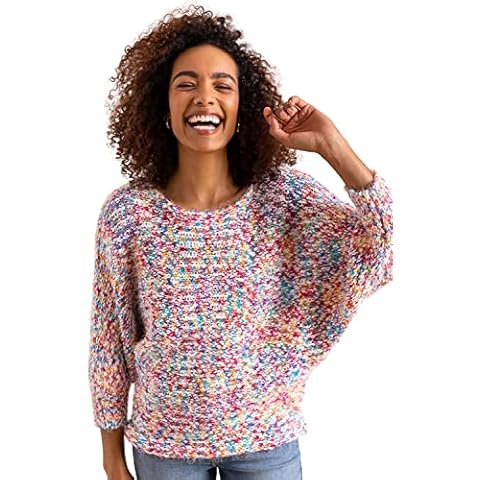 Roman Originals Fluffy Batwing Sleeve Jumper for Women - Ladies Autumn Everyday Winter Holiday Pull-On Round Neckline Long Sleeves Comfy Soft Vacation Work - Multi - Size 16 Cover