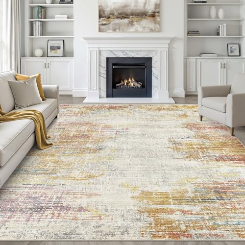 9x12 Area Rugs Living Room: Washable Large Neutral Rug Abstract S...