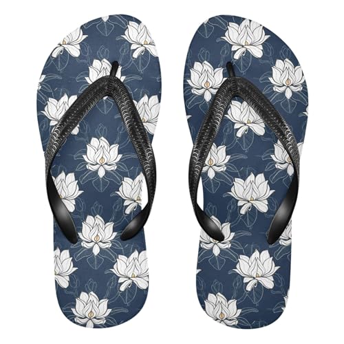Sinestour White Magnolia Flower Flip Flops for Beach Thong Sandals Anti-slip Lightweight Flat Slippers for Summer Travel Swim