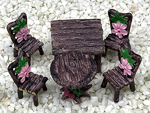 Aliotech 6Pcs Miniature Table And Chairs Set, Fairy Garden Furniture Ornaments Kit For Dollhouse Accessories Home Micro Landscape Decoration thumb #2