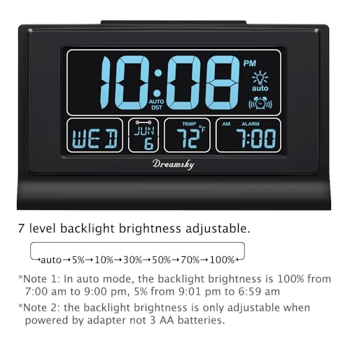 Image of DreamSky Alarm Clocks for Bedrooms with Battery Backup, Auto Set Digital Clock with Date and Day of Week, Temperature, USB Port, Auto DST, Dimmer, 12 /24H